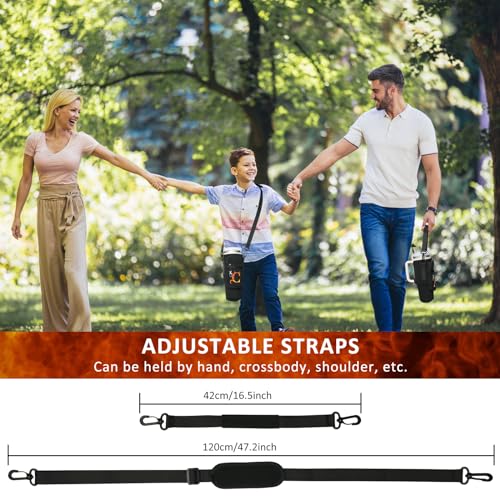 Sunegg Initial Water Bottle Carrier Bag for Stanley 40 oz Tumbler with Handle, Water Bottle Holder Pouch with Phone Pocket, Straw Cover & Carabiner, Nice Accessories for Stanley Cup(Black S)