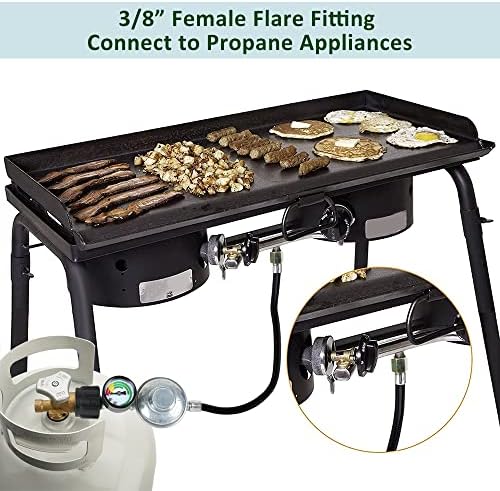 ATKKE 3ft Propane Hose Regulator with Gauge, Universal Gas Grill Regulator and Hose for Weber, Charbroil, Nexgrill, Cuisinart Grill, Patio Heater and Fire Pit, Low Pressure 3/8 Female Flare Nut