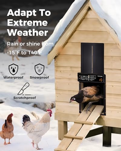 Solar Powered Automatic Chicken Coop Door, LCD Display, Timer & Light Sensor, 20-m Remote Control,Electirc Door,4 Modes, USB Rechargeable Battery, Black