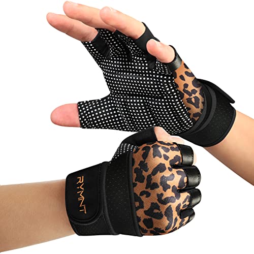 RYMNT Workout Gloves with Weight Lifting Wrist Wrap,Vented Cushioned Palm & Extra Grip for Men Women Gym,Weightlifting,Crossfit Training,Fitness,Exercise,WODs,Pullups.Leopard-Small