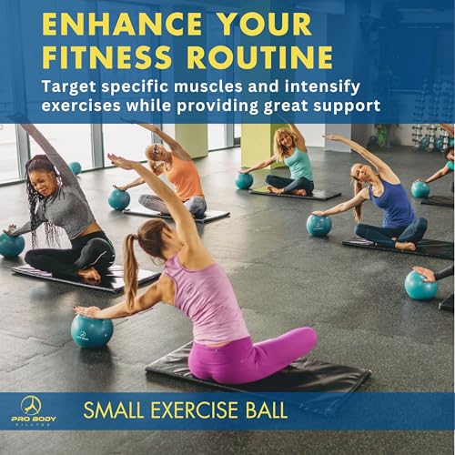 ProBody Pilates Ball Small Exercise Ball w/Pump, 9 Inch Barre Ball, Mini Soft Yoga Ball, Workout Ball for Stability, Barre, Ab, Core, and Physical Therapy Ball at Home Gym & Office (Aqua)