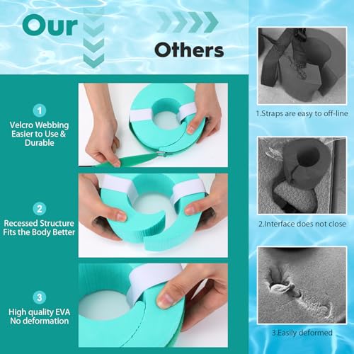 RoundFunny 2 Pcs Foam Swim Aquatic Cuffs Equipment Water Aerobics Float Ring with Detachable Hook and Loop Fastener Fitness Workout Set for Swimming Fitness Training Pool Exercise (Aquamarine)