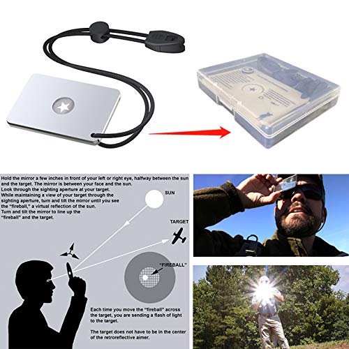 Luca Elf Aid Signal Mirror Survival Military Grade,Hiking SOS cry for Help Camping Mirror 2 x 3 in，Compass,Whistle (1 PCS)