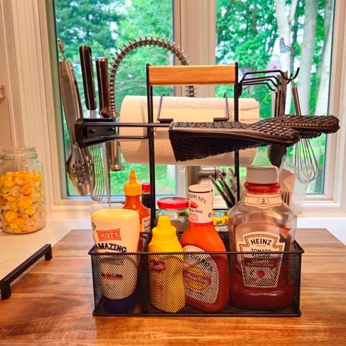 Geesta Grill Caddy - BBQ & Picnic Caddy with Paper Towel & Magnetic Tool Holders, Condiment Storage for Camper & Tailgate
