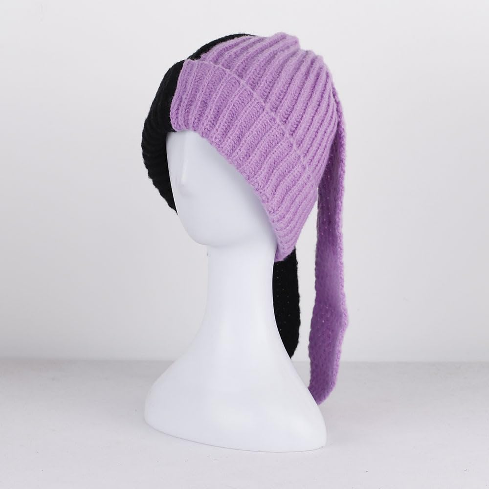 Bunny Beanie Hats for Women Cute Rabbit Beanie Crochet Hats Winter Cap Warm Skull Cap Outdoor Ski Slouchy