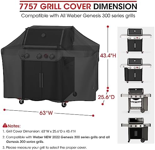 Unicook 63 Inch Grill Cover for Weber Genesis 300 Series and New 2022 Genesis 300, Outdoor BBQ Gas Grill Cover, Heavy Duty Waterproof Fade Resistant, Compared to Weber 7757