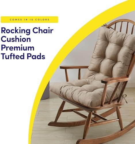 Sweet Home Collection Rocking Chair Cushion Premium Tufted Pads Non Skid Slip Backed Set of Upper and Lower with Ties, 1 Count (Pack of 1), Taupe