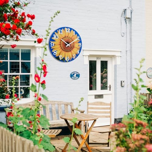Outdoor Clock Waterproof-Decorative Sun Flower Wall Clocks for Pool Patio Porch Garden(12 Inch,Sunflower)