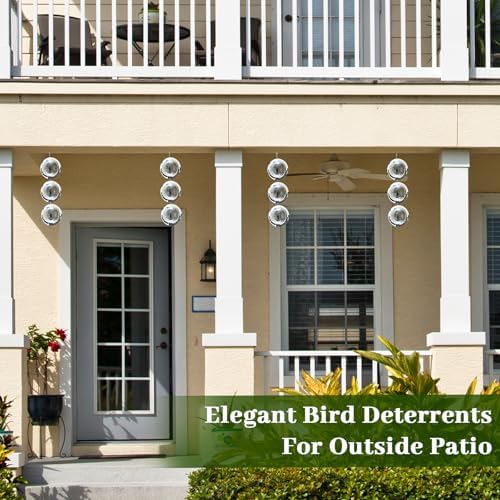 Bird Deterren for Outside Patio, High Reflective Round Bird Scare Devices Wind Spinners Outdoor Decor, 3D Mirror Bird Reflectors to Keep Swallows Sparrow Away Garden Porch Pool Windows