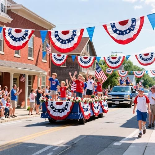 American Bunting Flags 3x6 Ft, 4 Packs American Pleated Fan Flag, Usa Patriotic Half Fan Banner Flag, For 4th Of July Decorations Day