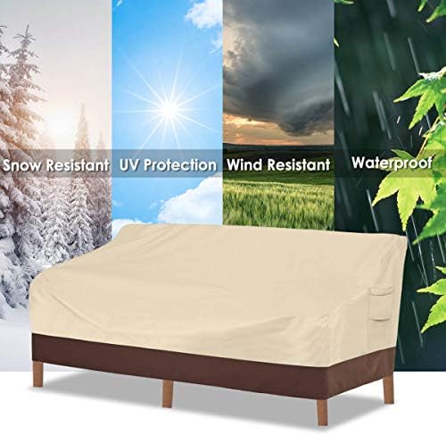 Vailge Heavy Duty Patio Sofa Cover, 100% Waterproof 3-Seater Outdoor Sofa Cover,Lawn Patio Furniture Covers with Air Vent and Handle,60"W x 35"D x 35" H,Beige&Brown