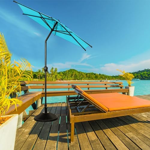 Abba Patio 7.5FT Lyon Outdoor Patio Umbrella Outdoor Table Umbrella with Push Button Tilt and Crank Market Umbrella 6 Sturdy Ribs UV Protection Waterproof for Garden Deck Backyard Pool Light Blue