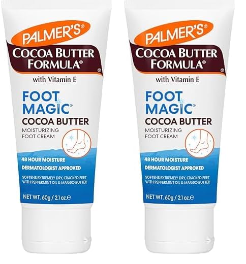 Palmer's Cocoa Butter Formula Foot Magic Moisturizing Foot Cream for Dry, Cracked Heels, Feet Moisturizer with Peppermint Oil & Vitamin E, 2.1 Ounces (Pack of 2)