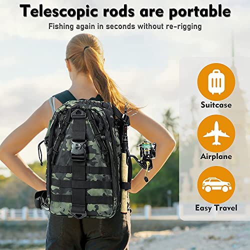 EOW XPEDITE Portable Telescopic Fishing Rods, Spinning & Casting, 24T Carbon Blanks & Solid Carbon Tip, Cork Handle, Travel Rod, Short Collapsible Rods