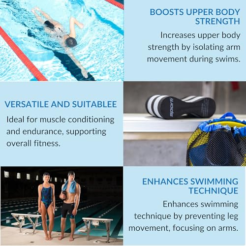 Sporti Pull Buoy for Women & Men Competitive, Swim Trainer Gears, Swim Buoy for Lap Swimming, EVA 5-Layer Pull Buoy Leg Float - Black/Blue