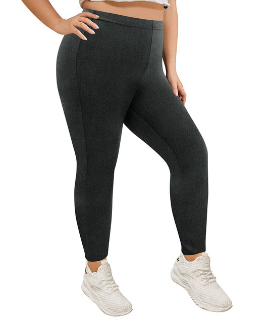 TIYOMI Plus Size Women's Dark Grey Leggings 2X Full Length Pants Stretchy High Waist Ankle Leggings Solid Color Butt Fit Pants Workout Warm Fall Winter Leggings 2XL 16-18