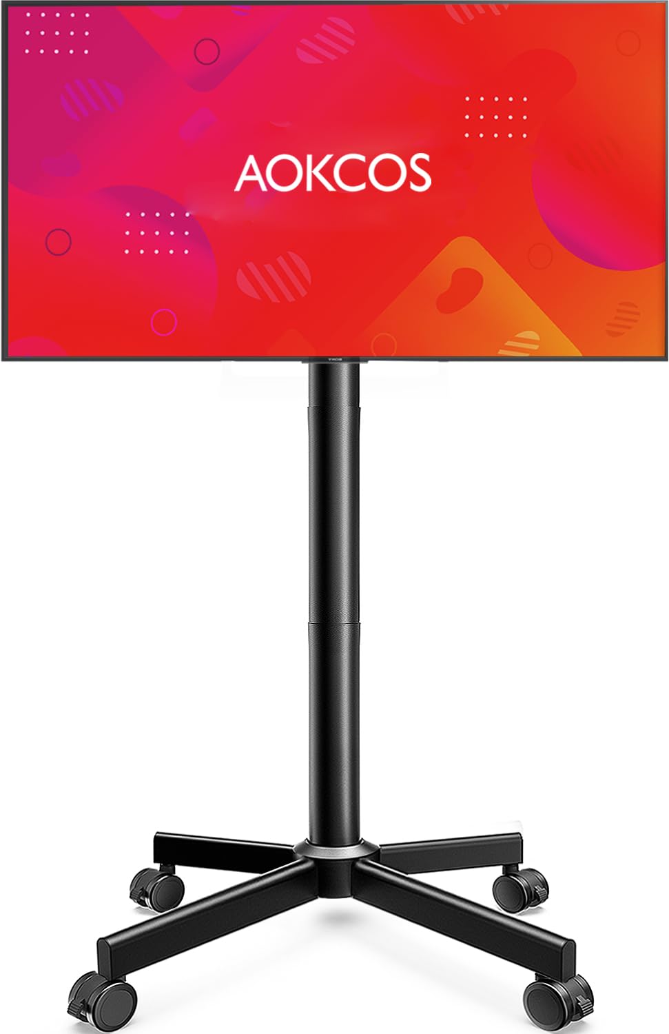 AOKCOS TV Cart Rolling TV Stand - Mobile TV Stand for 32-65 inch Flat/Curved TVs Holds up to 88 Lbs, Portable TV on Wheels with Tilting for Living Room, Bedroom, Office, Max VESA 400x400mm