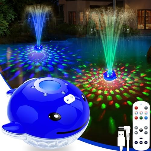 Pool Fountain with Remote, Dolphing Rechargeable Floating Pool Fountain with Lights, Above Ground Pool Water Fountains with Anchor, Swimming Pool Fountains for Inground Pool-1PC,Blue