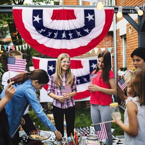 American Bunting Flags 3x6 Ft, 4 Packs American Pleated Fan Flag, Usa Patriotic Half Fan Banner Flag, For 4th Of July Decorations Day