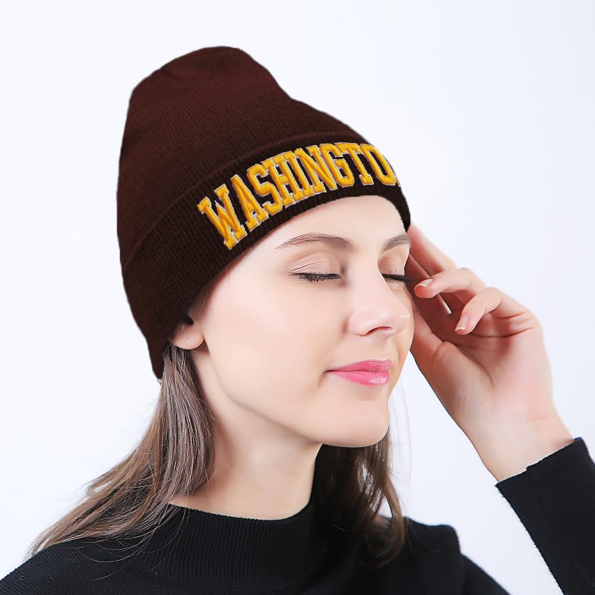 Washington Beanie Hat Classic Knit Beanie Hat for Women Men, Soft Stretch Cuffed Winter Thick Hats Skiing Beanies
