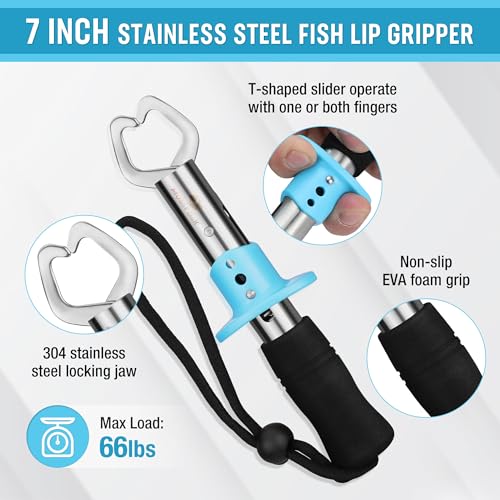 Mossy Oak 2Pcs Fishing Tools Kit- Fishing Plier, Fish Lip Gripper, Multifunctional Fishing Hook Remover with Lanyards Sheath, Saltwater Resistant Fish