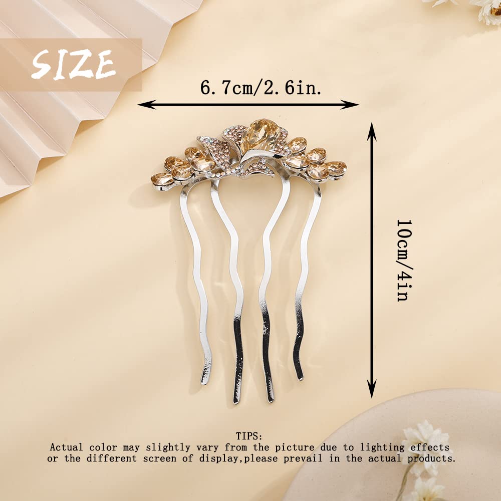 Aimimier Dainty Crystal Flower Hair Comb Sparkly Rhinestone Inlaid Hair Side Combs Long Teeth Hair Accessories for Women and Girls(Champagne)