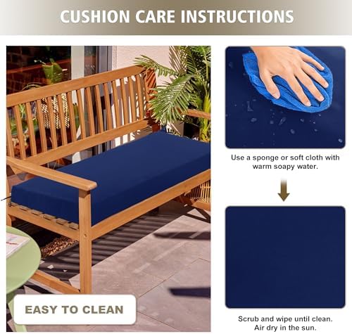 Outdoor Bench Cushion Waterproof 48"x18" – Fade-Resistant Patio Furniture Cushion with Ties for Porch Swing, Loveseat, or Indoor Bench Replacement, Navy Blue