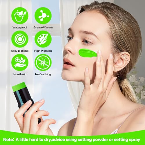 Go Ho Cream-Blendable Ogre Green Face Paint Stick (1.06 oz),Full-coverage Ogre Green Body Paint Stick for Adults Children Halloween Cosplay SFX Makeup,Waterproof