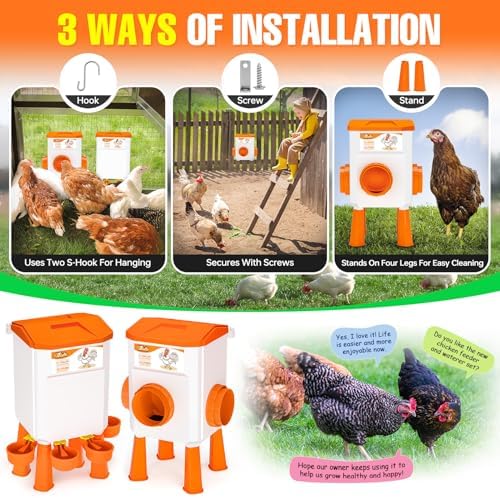 Chicken Feeder and Waterer Set, Chicken Coop Accessories, 3.1 Gallon/24.2 Pounds, Automatic Chick Feeder and Waterer Set No Waste