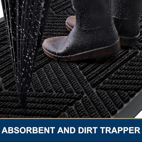 Smiry Front Door Mat Outside Entrance, Heavy Duty Sturdy Natural Rubber Doormat, Trap Dirt and Moisture, Easy Clean Low Profile Welcome Floor Mats for Indoor Outdoor Entry, 36x24 Inch, Black