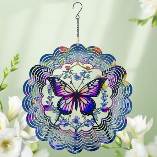 Wind Spinners Outdoor Butterfly Decorations - Birthday Gifts for Women Mom Grandma, Butterflies Hanging Wind Spinner 12 inch 3D Wind Sculptures for Garden Decor for Outside, Patio, Yard, Outdoor