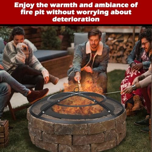 Fire Pit Spark Screen,22 Inch Fire Pit Screen Cover Outdoor with Handle&Poker,Firepit Screens Round Cover Mesh Replacement Heavy-Duty Steel Fire Pit Cover for Backyard/Beach/RV Camping