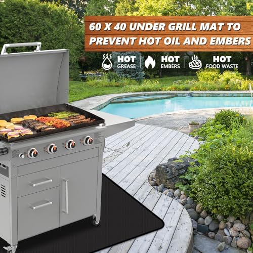 60 x 40 inch Under Grill Mats for Outdoor Grill, Oil and Waterproof, Double-Sided Fireproof Fire Pit Fireplace Outdoor BBQ Mat for Protecting Deck and Lawn