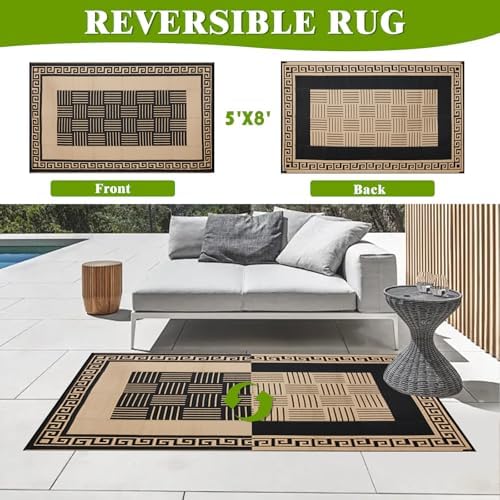 Outdoor Rug 5x8 ft Waterproof, Reversible Outdoor Plastic Straw Rug for Patios Clearance, Outdoor Area Rug Carpet RV Mat for Camping Backyard Deck Porch