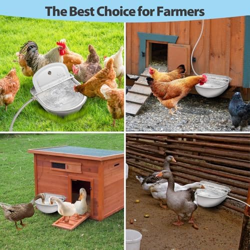Automatic Water Dispenser for Chicken, 304 Stainless Steel Outdoor Auto Fill Waterer Bowl Self Refilling Watering System with 2 Float Valves and Drainage Hole for Chicken,Duck,Poultry