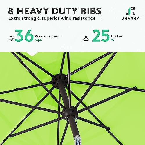 JEAREY 9FT Outdoor Patio Umbrella Outdoor Table Umbrella with Push Button Tilt and Crank, Market Umbrella 8 Sturdy Ribs UV Protection Waterproof for Garden, Deck, Backyard, Pool (Apple Green)
