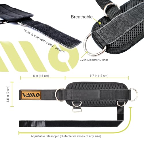 VAIIO Adjustable Comfort fit Neoprene, Ankle Straps for Cable Machines, 5 D-Ring Design & Extra Strap -The extra strap under your feet boosts stability for maximum thigh and leg activation in each rep