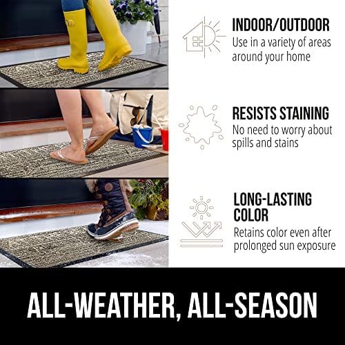 GORILLA GRIP 100% Waterproof All-Season WeatherMax Doormat, Durable Natural Rubber, Stain and Fade Resistant, Low Profile, Indoor Outdoor Door Mats, Easy Clean Patio Entrance Mat, 17x29, Sand Beach