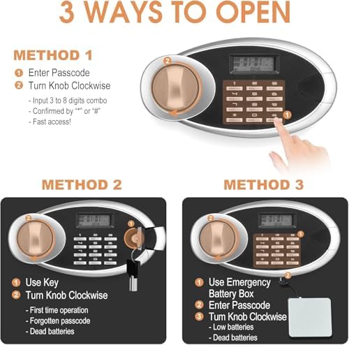 1.2 Cuft Safe Box Fireproof Waterproof for Home, Fire proof Safes with Digital Keypad, Spare Keys and Removable Shelf, Security Fire Safe for Money Firearms Medicine Valuables