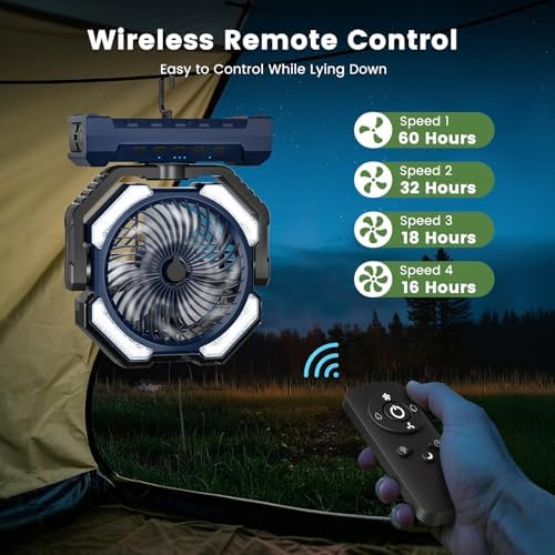 Misting Fan Portable, 20000mAh Rechargeable Battery Powered Camping Fan with Light, Personal USB Battery Operated with Hook & 250mL Water Tank for Outdoor, Tents, Beach, Travel.