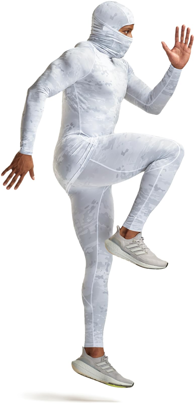 TSLA Men's Long Sleeve Workout Shirts Hoodie with Mask, UPF 50+ Cool Dry Fit Sports Compression Shirts, Hyper Control Print Winter Utility Camo, XX-Large