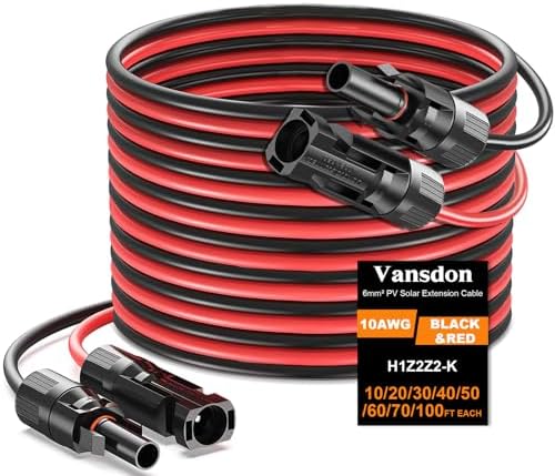 2x50 Feet Solar Panel Extension Cable- 10AWG Solar Cable Solar Panel Cable with Female and Male Waterproof Connectors for RV, Photovoltaic Systems