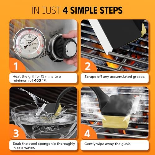 MEKER Grill Brush Bristle Free, Grill Cleaner Brush with 3 BBQ Replacement Head, Seamless Scraper Tool for Cast Iron, Stainless Steel Grates, Safe Grill Scraper Outdoor BBQ Grill, Black