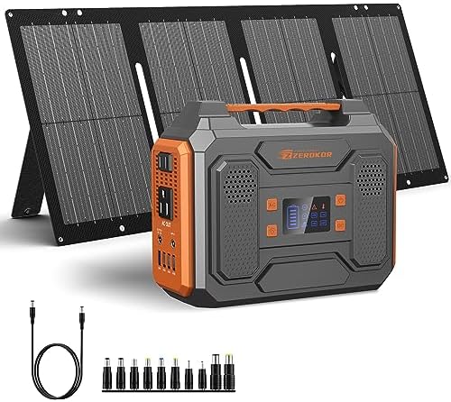 Portable Solar Generator, 300W Portable Power Station with Foldable 60W Solar Panel, 110V Pure Sine Wave 280Wh Lithium Battery Pack with USB DC AC Outlet for Home Use RV Van Outdoor Camping-Orange