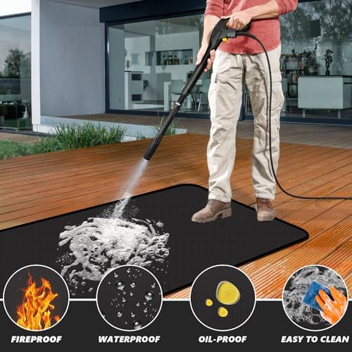 60 x 40 inch Under Grill Mats for Outdoor Grill, Oil and Waterproof, Double-Sided Fireproof Fire Pit Fireplace Outdoor BBQ Mat for Protecting Deck and Lawn
