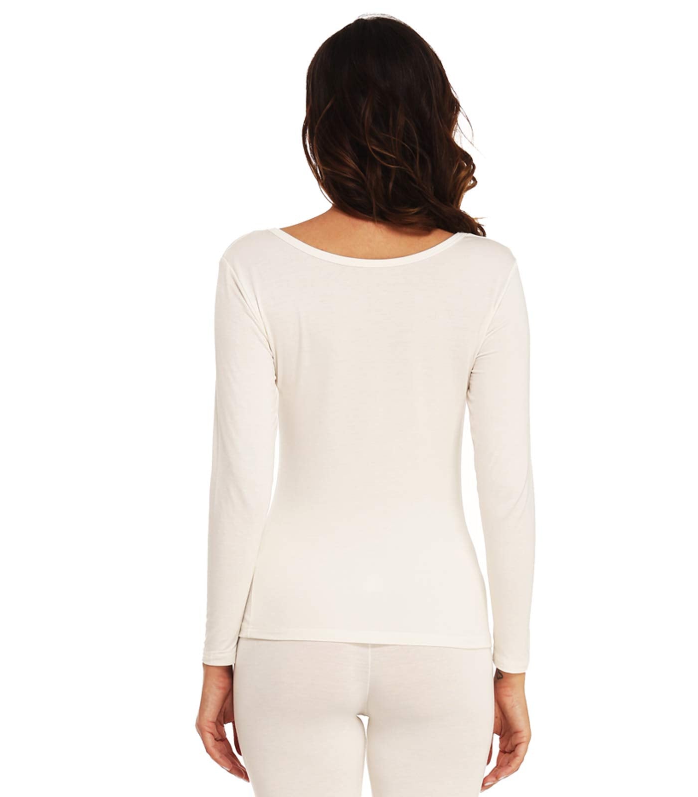 Mcilia Women's Ultrathin Modal Round Neck Long Sleeve Thermal Top/Shirt Off-White Small (US Size 2 4 6)