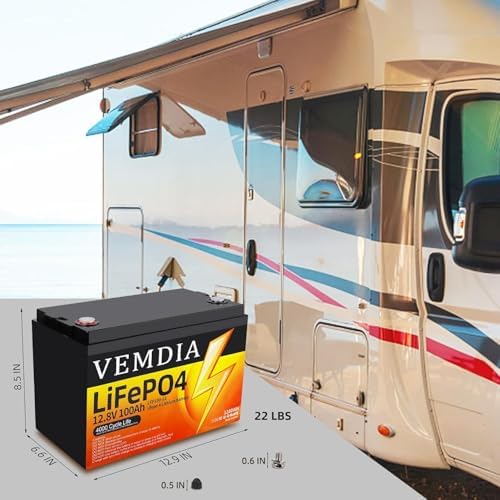 12V 100Ah LiFePO4 Lithium Battery, Group 31 Low-Temp Protection LiFePO4 Battery Built-in 100A Smart BMS, 15000 Deep Cycles Rechargeable Batterys Life Great for RVs, Solar, Wind Power, Home