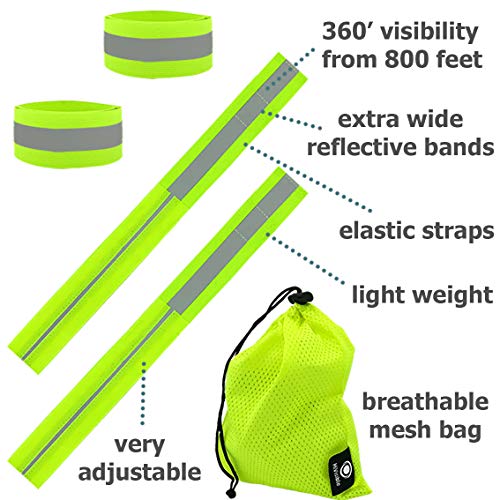 Reflective Bands for Arm, Wrist, Ankle, Leg. Reflector Bands. High Visibility Reflective Running Gear for Women and Men Cycling Walking Bike (Green - 10 Bands)