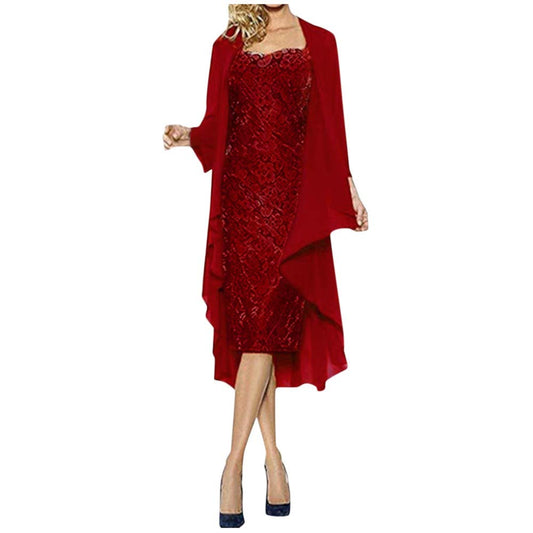 Aniywn Women Plus Size Two Piece Long Sleeve Party Dress