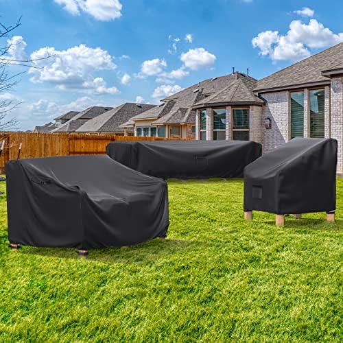 Patio Sofa Cover Waterproof - Heavy Duty 2-Seater Outdoor Couch Cover Patio Furniture Covers with Air Vent and Handles, 60" L×34" D×30" H, Black